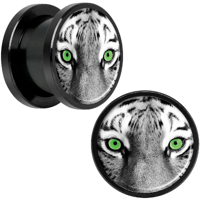 Women's Earrings – Elegant Designs for Every Personality--Black White Tiger Eyes Black Anodized Screw Fit Plug Set 1/2 Women's Earrings – Elegant Designs for Every Personality--Black White Tiger Eyes Black Anodized Screw Fit Plug Set 1/2
