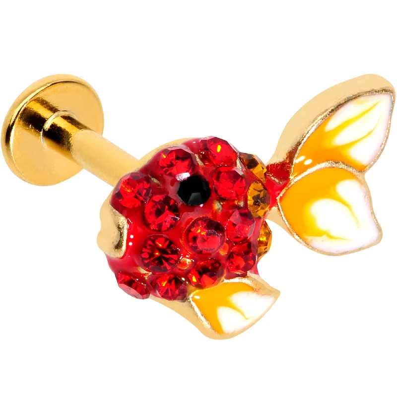 Women's Earrings – Elegant Designs for Every Personality--16 Gauge 1/4 Red Gem Gold Tone Blow Fish Labret Monroe Tragus