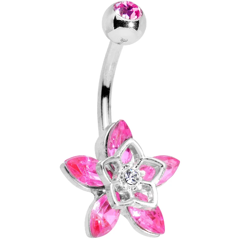 Stunning Belly Rings for Bold Statements -Clear Pink Gem Flowerburst Star Belly Ring Stunning Belly Rings for Bold Statements -Clear Pink Gem Flowerburst Star Belly Ring