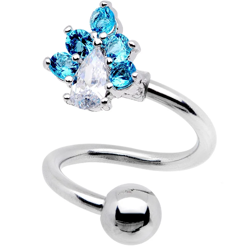Comfortable Belly Rings for Fashionable Comfort -Clear Aqua CZ Gem Puppy Dog Paw Spiral Twister Top Mount Belly Ring Comfortable Belly Rings for Fashionable Comfort -Clear Aqua CZ Gem Puppy Dog Paw Spiral Twister Top Mount Belly Ring