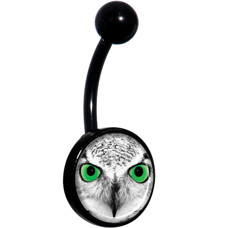 Comfortable Belly Rings with Beautiful Detailing -Black White Owl Black Belly Ring