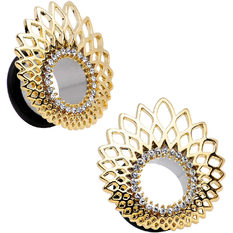Women's Earrings – Elegant Designs for Every Personality--9/16 Clear Gem Golden Gala Feather Single Flare Tunnel Plug Set Women's Earrings – Elegant Designs for Every Personality--9/16 Clear Gem Golden Gala Feather Single Flare Tunnel Plug Set