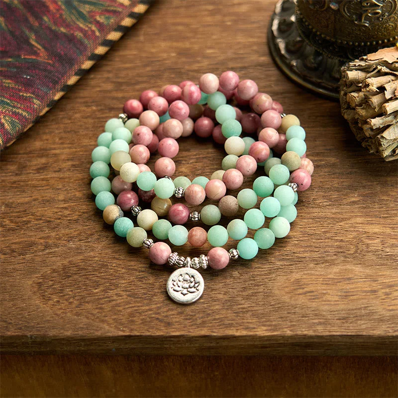 Personalized Stainless Steel Bracelets for Men-Buddha Stones 108 Mala Beads Rhodonite Amazonite Lotus Healing Bracelet Personalized Stainless Steel Bracelets for Men-Buddha Stones 108 Mala Beads Rhodonite Amazonite Lotus Healing Bracelet