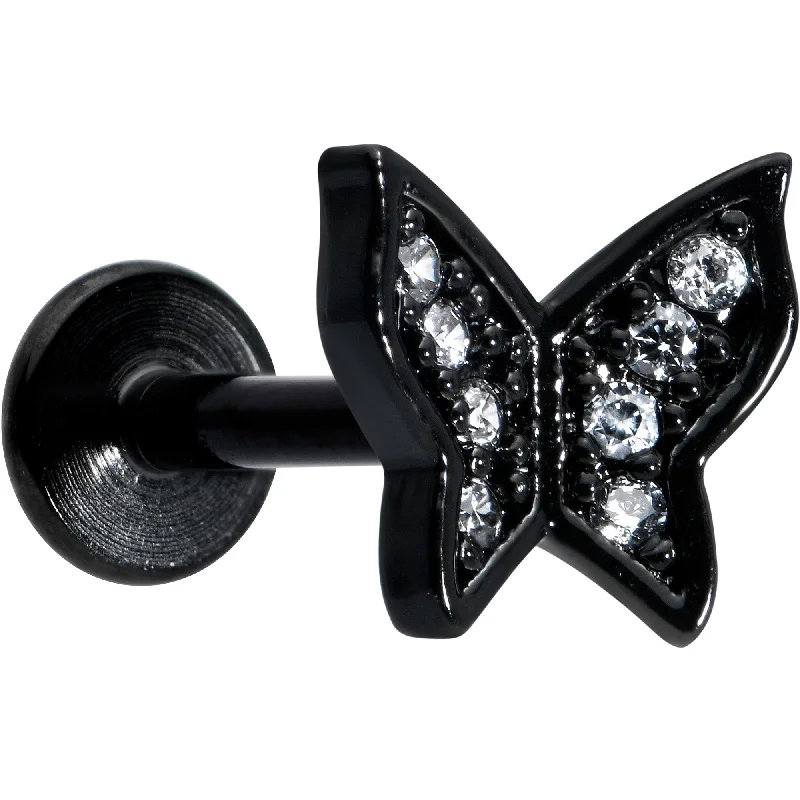 Lip Rings with Classic Appeal16 Gauge 5/16 Clear Gem Black Butterfly Internal Thread Labret Tragus Lip Rings with Classic Appeal16 Gauge 5/16 Clear Gem Black Butterfly Internal Thread Labret Tragus