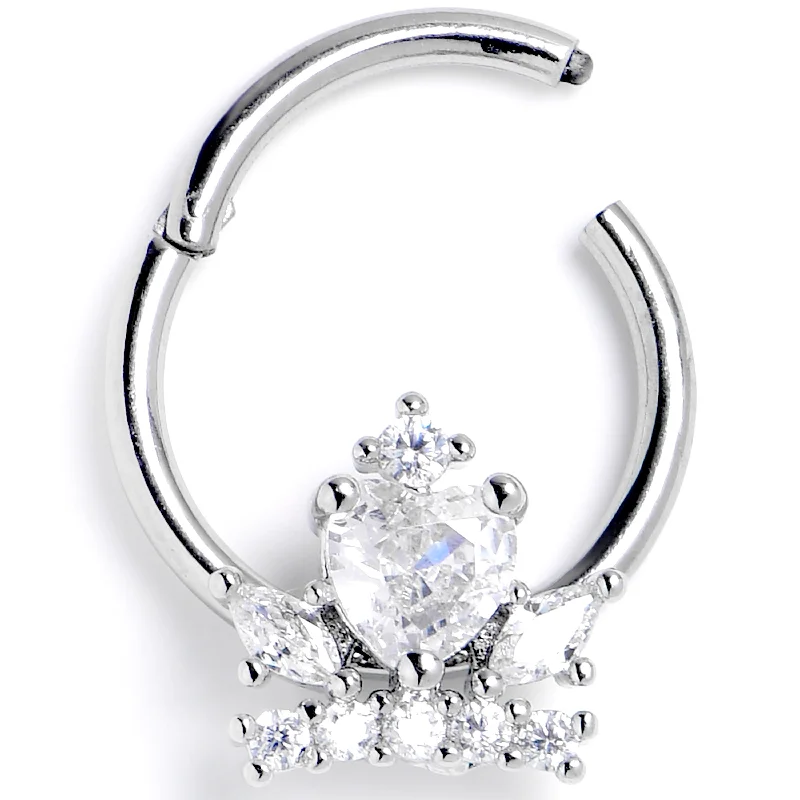 Women's Earrings – Elegant Designs for Every Personality--16 Gauge 3/8 Clear Gem Heart Crown Hinged Segment Ring Women's Earrings – Elegant Designs for Every Personality--16 Gauge 3/8 Clear Gem Heart Crown Hinged Segment Ring