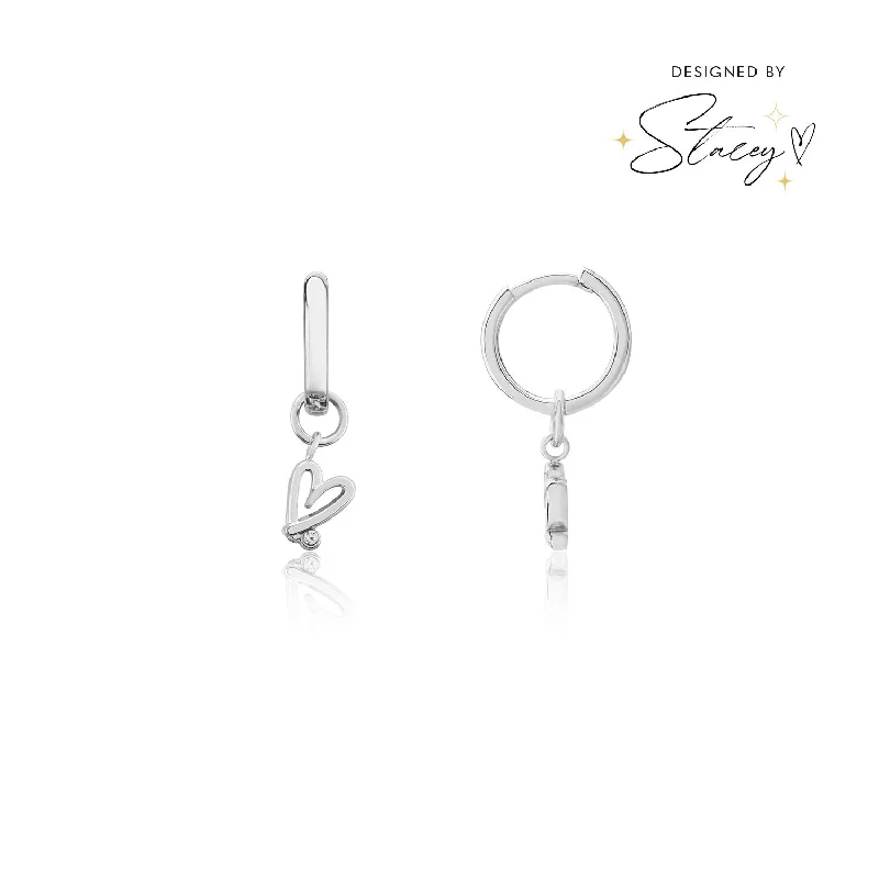Women's Earrings – Elegant Designs for Every Personality--Stacey's Stories Doodle Heart Huggie Hoops (Silver)