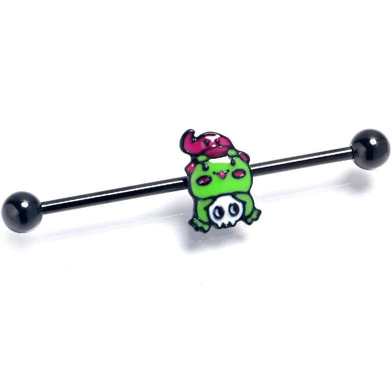 Women's Earrings – Elegant Designs for Every Personality--14 Gauge Black Witch Frog Skull Halloween Industrial Barbell 38mm