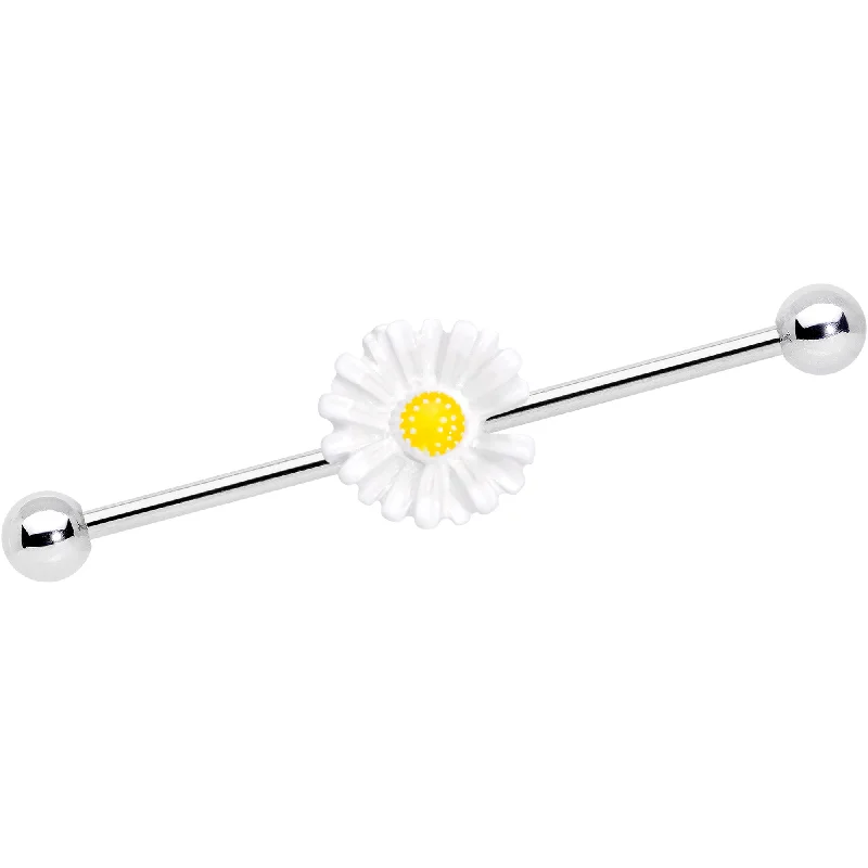 Women's Earrings – Elegant Designs for Every Personality--14 Gauge White Daisy Industrial Barbell 38mm Women's Earrings – Elegant Designs for Every Personality--14 Gauge White Daisy Industrial Barbell 38mm