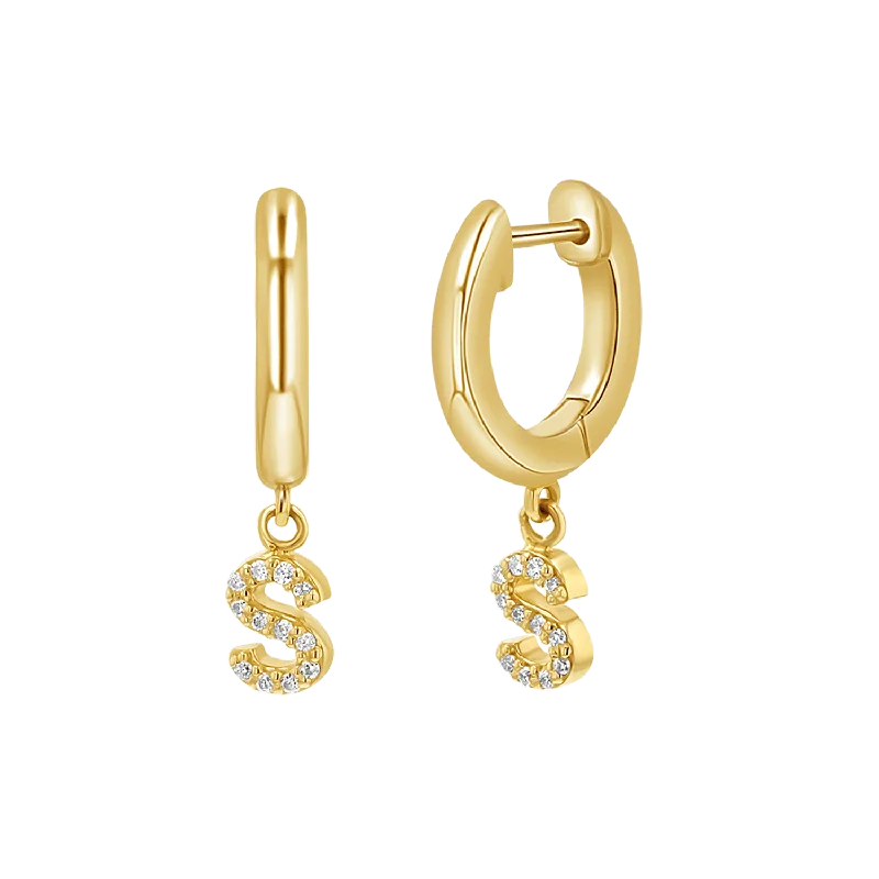 Women's Earrings – Elegant Designs for Every Personality--Diamond Initial Charm Drop Huggies Women's Earrings – Elegant Designs for Every Personality--Diamond Initial Charm Drop Huggies
