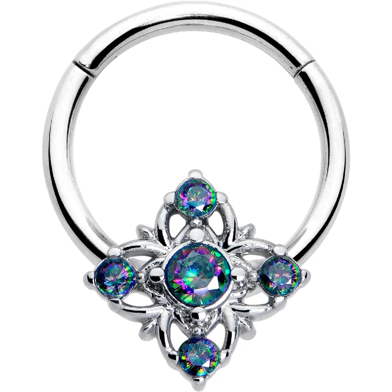 Women's Earrings – Elegant Designs for Every Personality--16 Gauge 3/8 Vitrail CZ Gem Beauty Cross Hinged Segment Ring