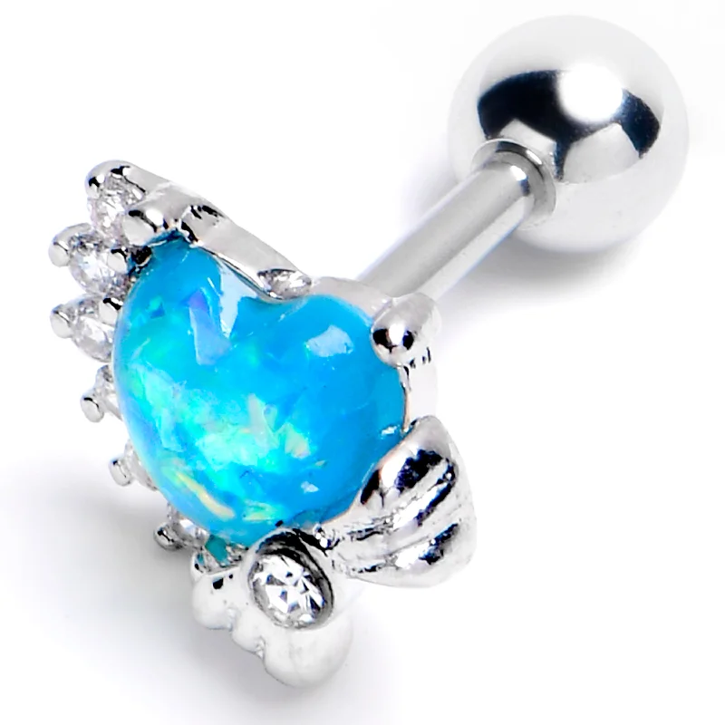 Women's Earrings – Elegant Designs for Every Personality--16 Gauge 1/4 Blue Faux Opal Sunny Heart Cartilage Tragus Earring