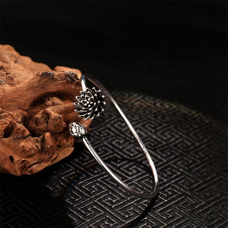 Bridesmaid Bangles for Women-Buddha Stones Retro Lotus White Copper Enlightenment Bracelet Bangle Bridesmaid Bangles for Women-Buddha Stones Retro Lotus White Copper Enlightenment Bracelet Bangle