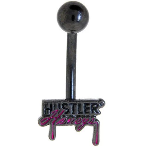 Designer Belly Rings with Artistic Features -Black Steel HUSTLER HONEY'S Logo Belly Ring Designer Belly Rings with Artistic Features -Black Steel HUSTLER HONEY'S Logo Belly Ring