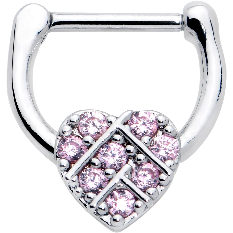 Elegant Designer Nose Rings for Special Occasions -16 Gauge 1/4 Pink CZ Gem Lattice Heart Cartilage Clicker Elegant Designer Nose Rings for Special Occasions -16 Gauge 1/4 Pink CZ Gem Lattice Heart Cartilage Clicker