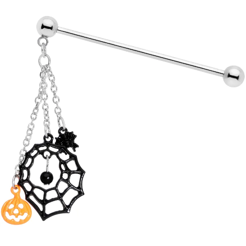 Women's Earrings – Elegant Designs for Every Personality--14 Gauge Spiderweb Pumpkin Halloween Dangle Industrial Barbell 38mm Women's Earrings – Elegant Designs for Every Personality--14 Gauge Spiderweb Pumpkin Halloween Dangle Industrial Barbell 38mm