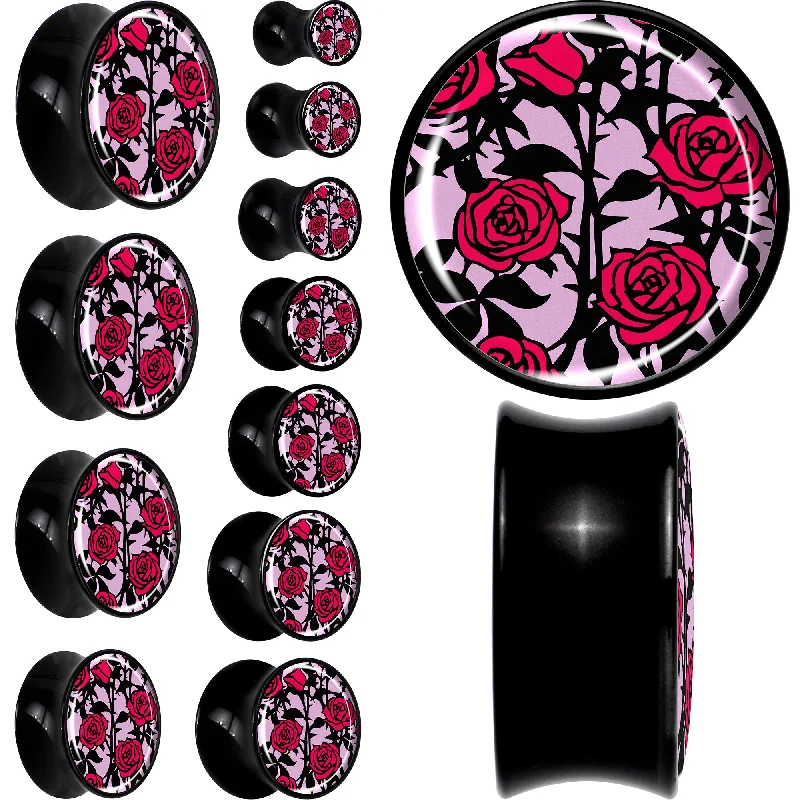 Women's Earrings – Elegant Designs for Every Personality--Blossom Creation Floral Love of Roses Black Acrylic Saddle Plug Set