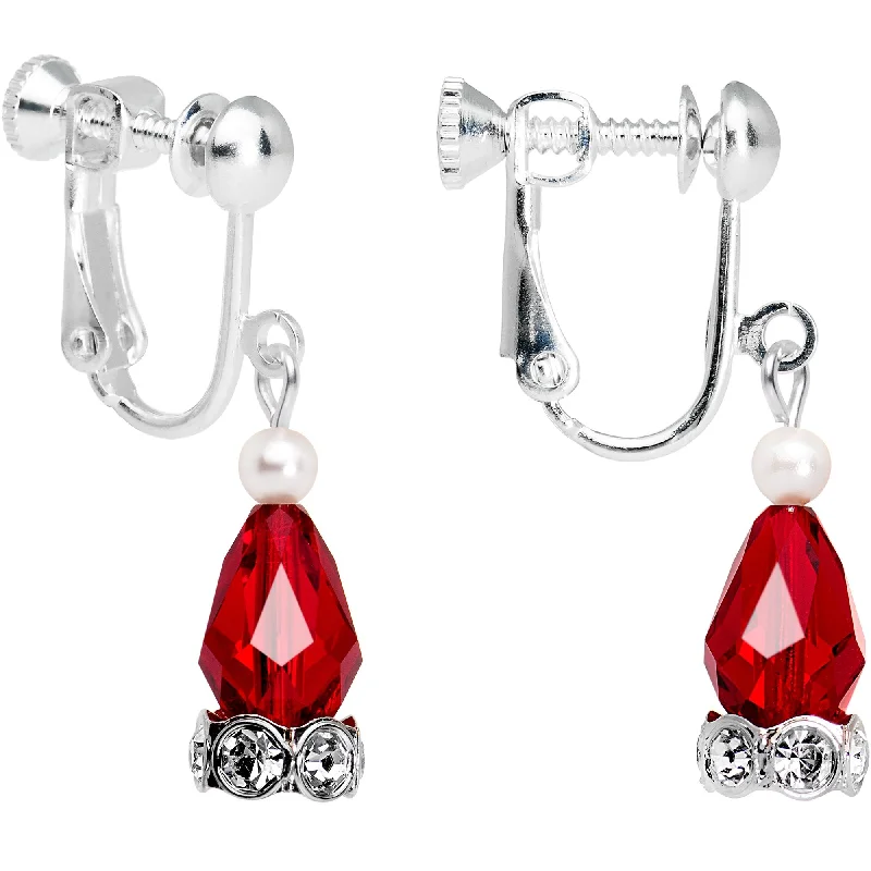 Women's Earrings – Elegant Designs for Every Personality--Silver Plated Red Holiday Ornament Clip On Earrings Women's Earrings – Elegant Designs for Every Personality--Silver Plated Red Holiday Ornament Clip On Earrings