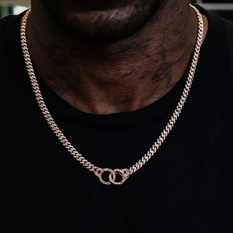 Exclusive Men's Necklaces & Pendants for the Modern Gentleman-Iced Handcuff Diamond Prong Cuban Chain in Rose Gold Exclusive Men's Necklaces & Pendants for the Modern Gentleman-Iced Handcuff Diamond Prong Cuban Chain in Rose Gold
