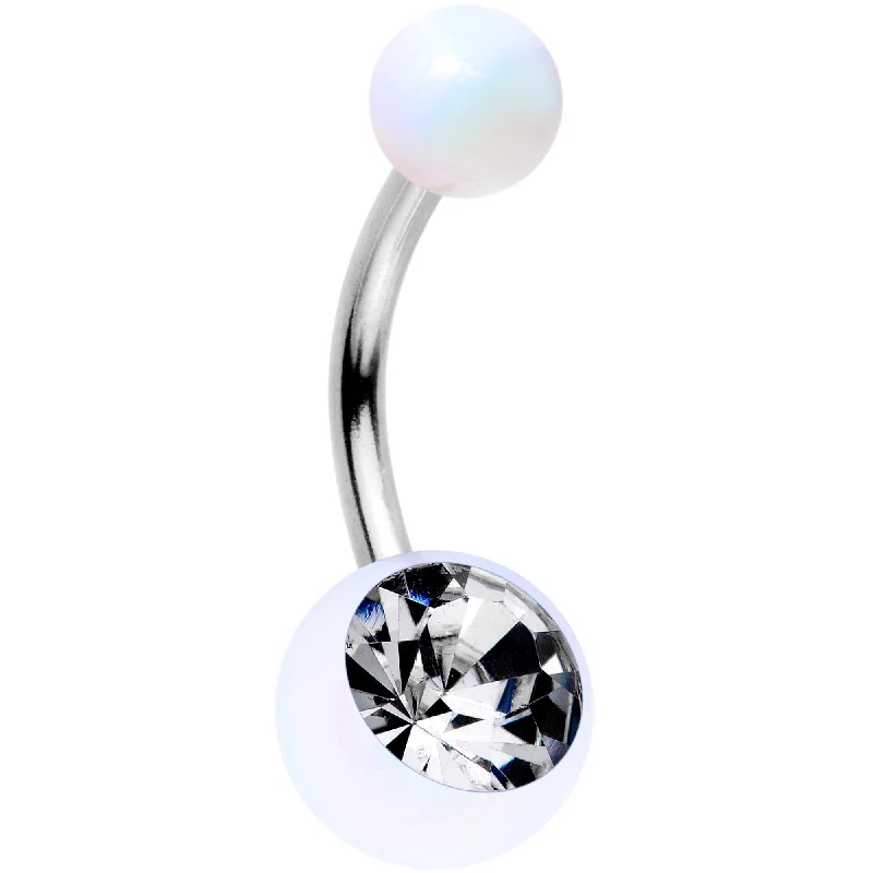 Belly Rings for a Polished Look -Clear Gem White Pearlescent Acrylic Celestial Rainbow Belly Ring Belly Rings for a Polished Look -Clear Gem White Pearlescent Acrylic Celestial Rainbow Belly Ring