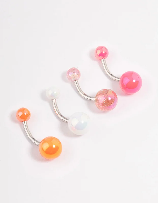 Belly Rings for Unique Fashionistas -Surgical Steel Acrylic Belly Ring 4-Pack