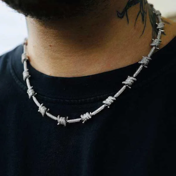 Exclusive Men's Necklaces & Pendants for the Modern Gentleman-Iced Barbed Wire Chain in White Gold Exclusive Men's Necklaces & Pendants for the Modern Gentleman-Iced Barbed Wire Chain in White Gold