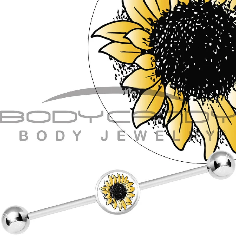 Women's Earrings – Elegant Designs for Every Personality--Stainless Steel Yellow Sunflower Industrial Barbell