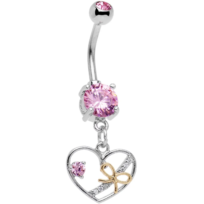 Comfortable Belly Rings with Beautiful Features -Pink CZ Gem Tie Up My Heart Dangle Belly Ring Comfortable Belly Rings with Beautiful Features -Pink CZ Gem Tie Up My Heart Dangle Belly Ring
