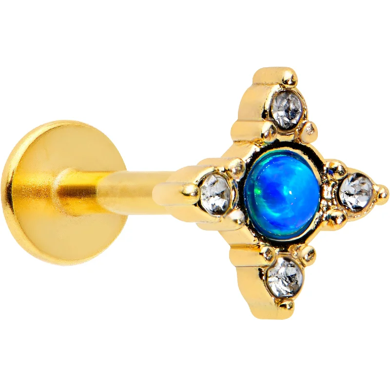 Bold Lip Rings for Fashion-Lovers16 Gauge 5/16 Blue Synthetic Opal Gold Hue Rhombus Labret Monroe Tragus Bold Lip Rings for Fashion-Lovers16 Gauge 5/16 Blue Synthetic Opal Gold Hue Rhombus Labret Monroe Tragus