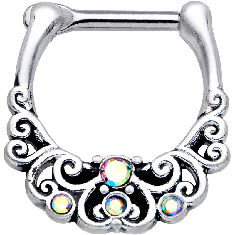 Women's Earrings – Elegant Designs for Every Personality--16 Gauge 3/8 Aurora Gem Scrolling Hearts Cartilage Clicker