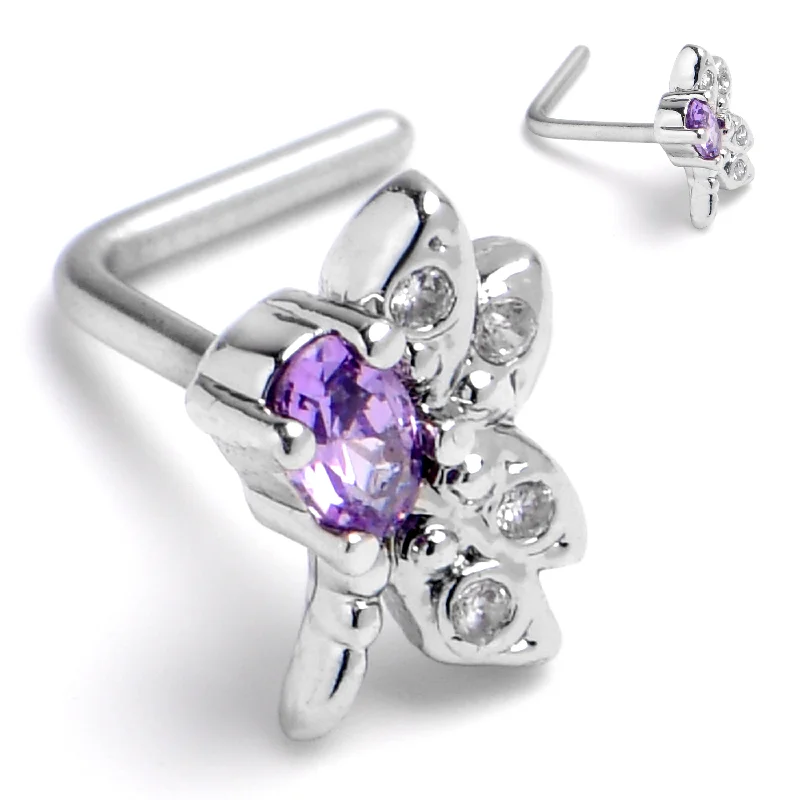 Nose Rings with Classic Touch -20 Gauge 7mm Purple Gem Divine Dragonfly L Shape Nose Ring Nose Rings with Classic Touch -20 Gauge 7mm Purple Gem Divine Dragonfly L Shape Nose Ring