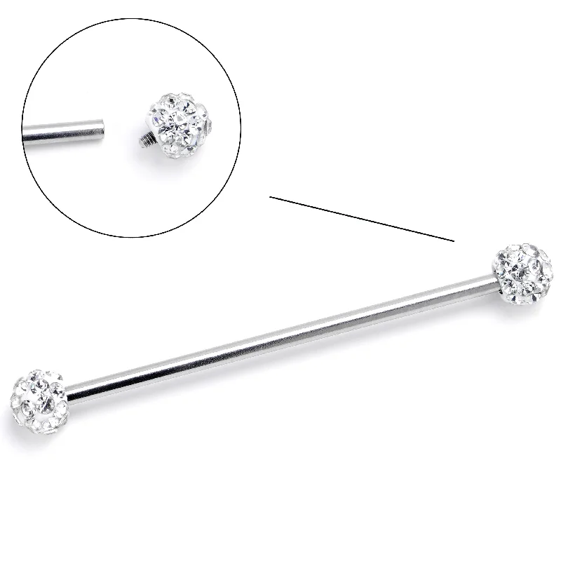 Women's Earrings – Elegant Designs for Every Personality--14 Gauge Clear Gem Internally Threaded Disco Industrial Barbell 38mm