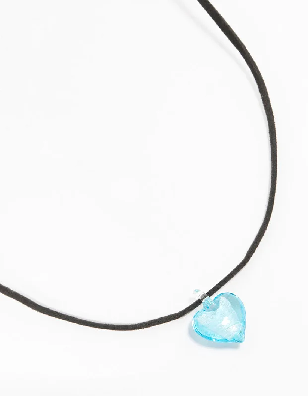 Shop Classic Women's Necklaces & Pendants with a Modern Twist-Mini Blue Beaded Glass Heart Necklace Shop Classic Women's Necklaces & Pendants with a Modern Twist-Mini Blue Beaded Glass Heart Necklace
