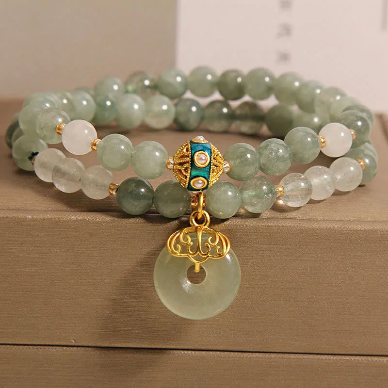 Elegant Silver Bangles for Women-Buddha Stones Green Aventurine Peace Buckle Charm Luck Double Wrap Bracelet Elegant Silver Bangles for Women-Buddha Stones Green Aventurine Peace Buckle Charm Luck Double Wrap Bracelet