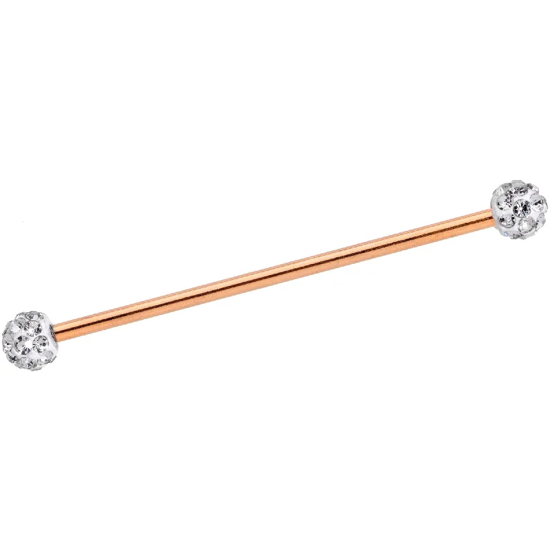 Women's Earrings – Elegant Designs for Every Personality--Clear Gem Cluster End Rose Gold Anodized Straight Industrial Barbell 38mm Women's Earrings – Elegant Designs for Every Personality--Clear Gem Cluster End Rose Gold Anodized Straight Industrial Barbell 38mm