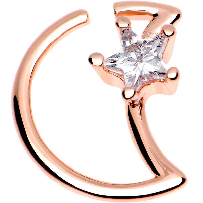 Women's Earrings – Elegant Designs for Every Personality--Clear CZ Star Gem Rose Gold Plated Moon Right Daith Cartilage Tragus