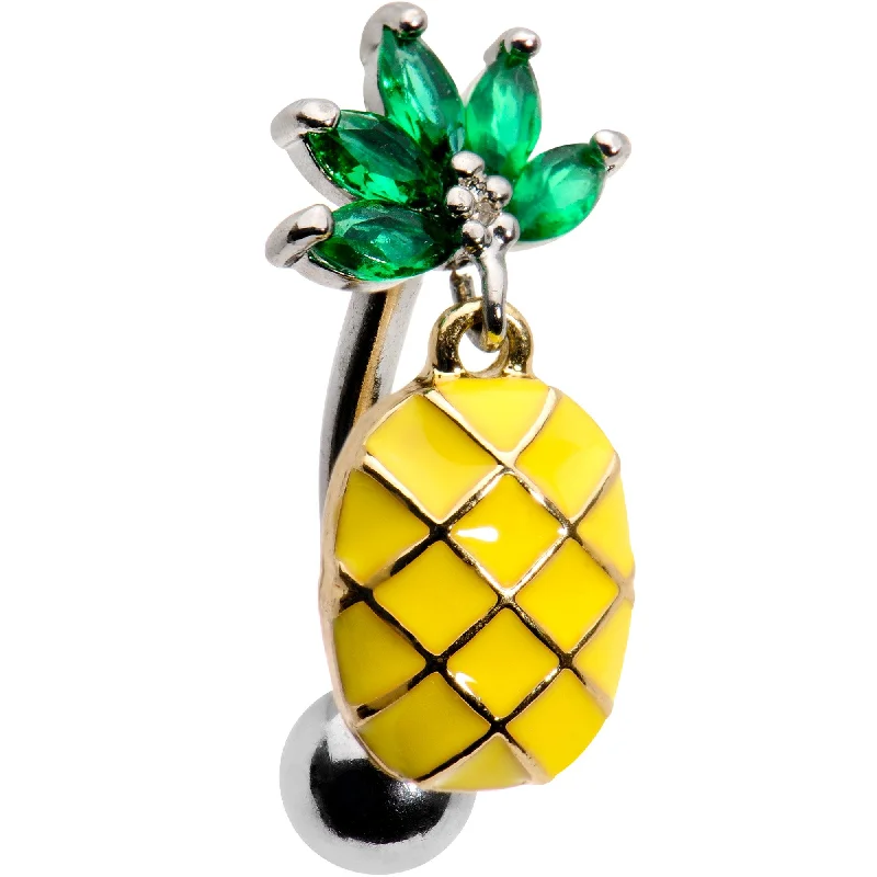 Belly Rings for Special Events -Green CZ Gem Princess Pineapple Top Mount Belly Ring Belly Rings for Special Events -Green CZ Gem Princess Pineapple Top Mount Belly Ring