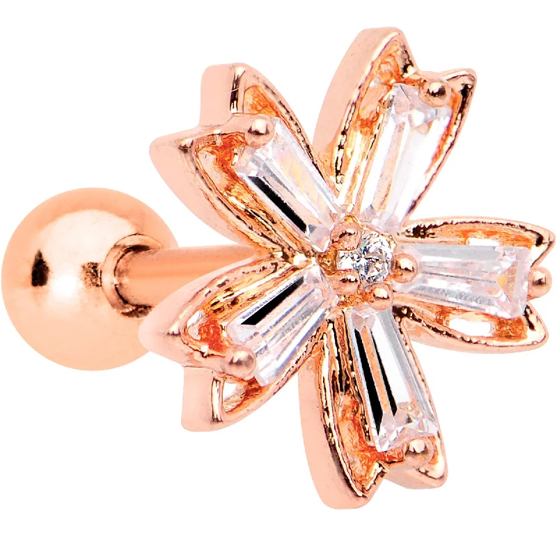 Women's Earrings – Elegant Designs for Every Personality--Clear CZ Gem Rose Gold Tone Anodized Lil Lily Cartilage Tragus Earring