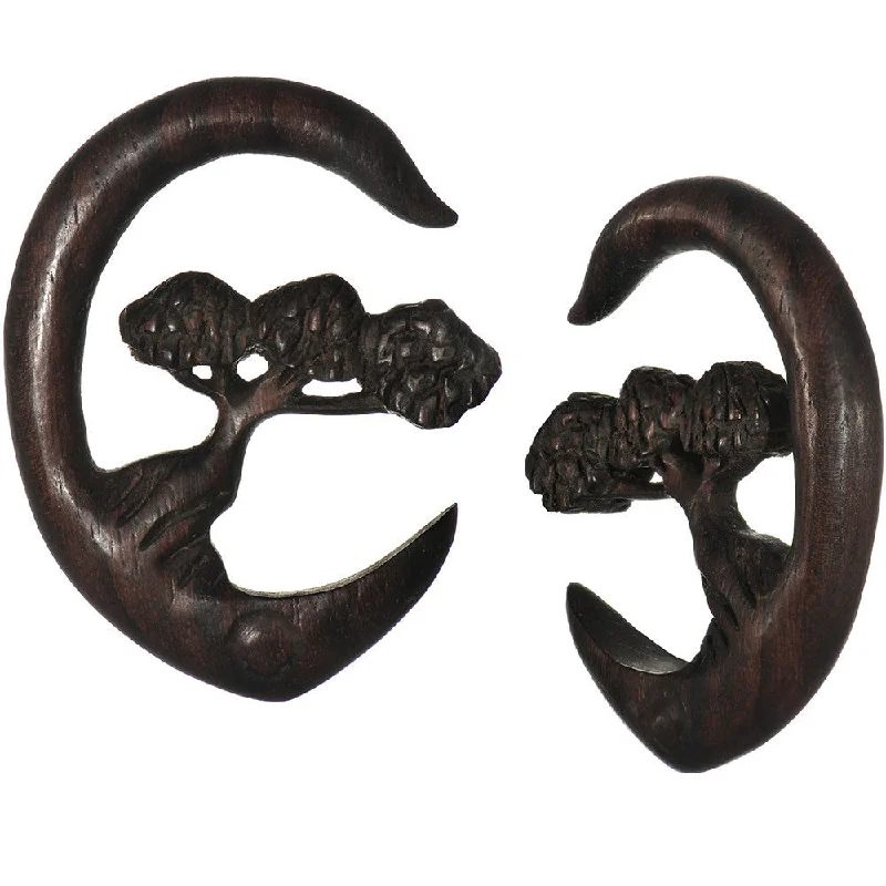 Women's Earrings – Elegant Designs for Every Personality--0 Gauge Organic Sono Wood Bonsai Tree Hanger Plug Set