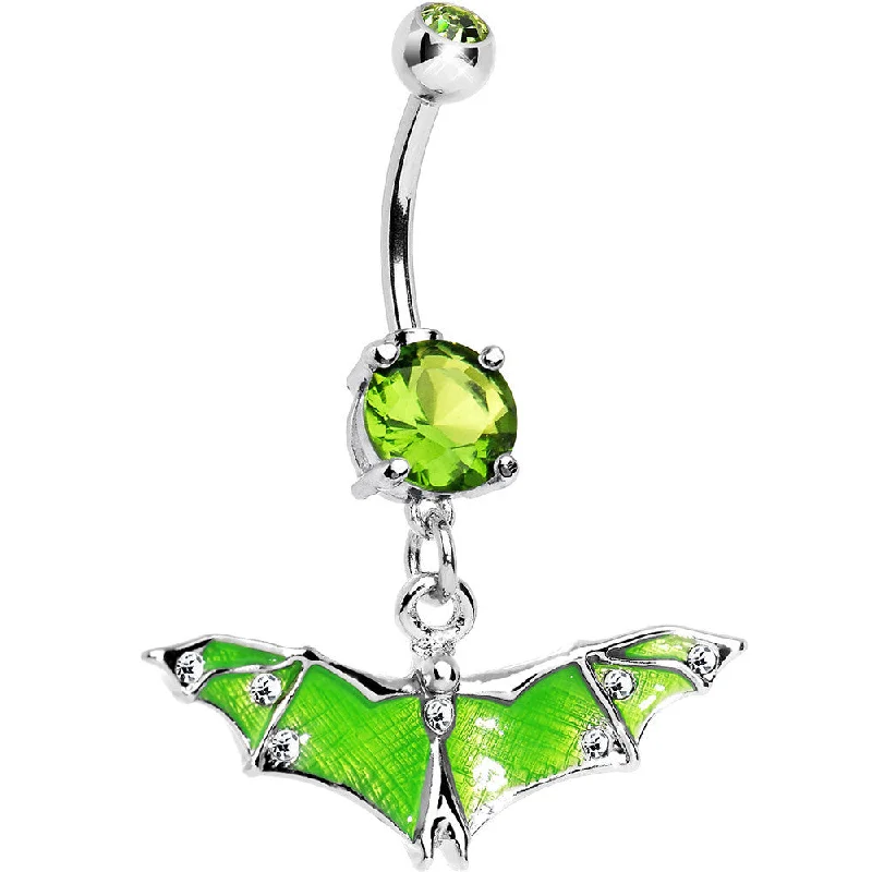 Comfortable Belly Rings for Trendy Looks -Green Gem Neon Flying Bat Dangle Belly Ring Comfortable Belly Rings for Trendy Looks -Green Gem Neon Flying Bat Dangle Belly Ring