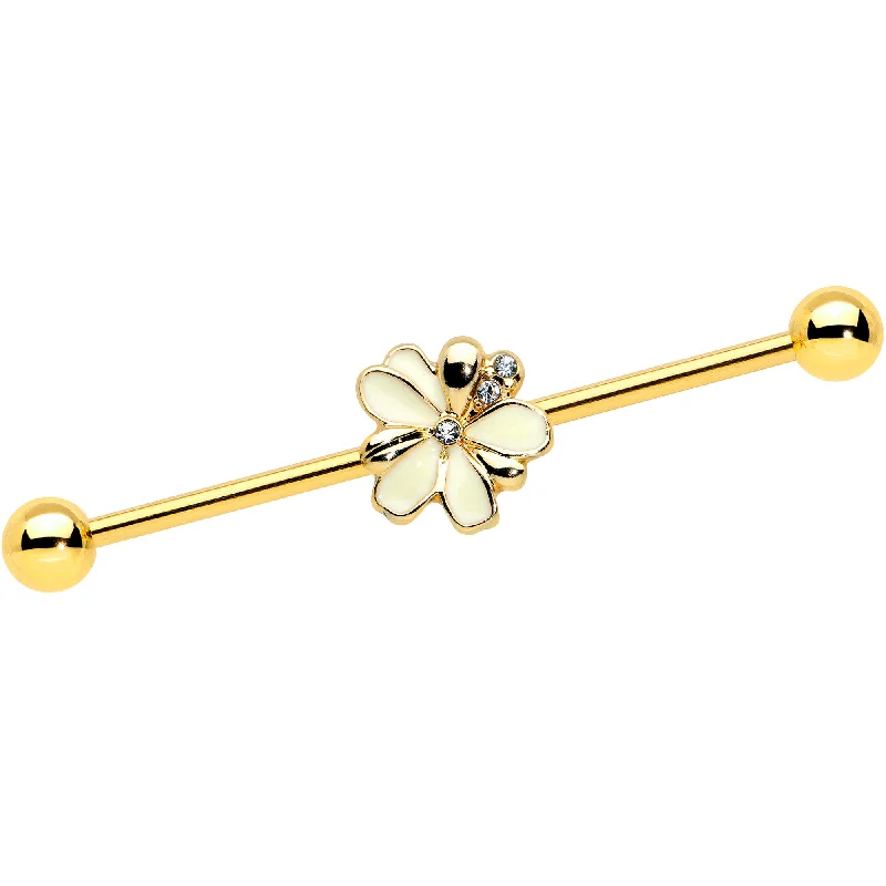 Women's Earrings – Elegant Designs for Every Personality--14 Gauge Clear Gem Gold Tone Feed Bee Flower Industrial Barbell 38mm