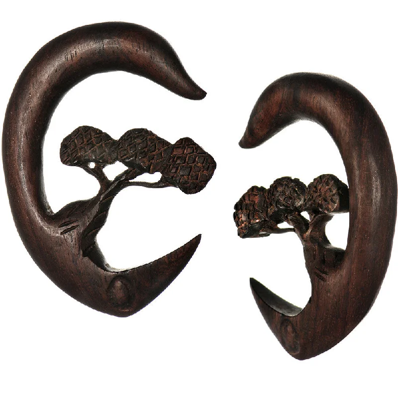 Women's Earrings – Elegant Designs for Every Personality--7/16 Organic Sono Wood Bonsai Tree Hanger Plug Set
