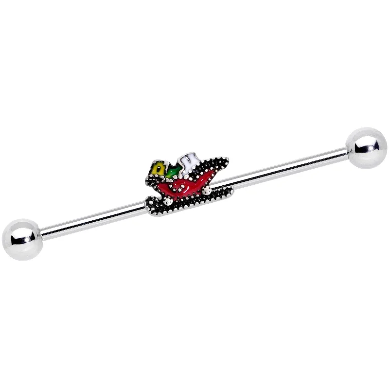 Women's Earrings – Elegant Designs for Every Personality--14 Gauge Santas Sleigh Ride Industrial Barbell 38mm