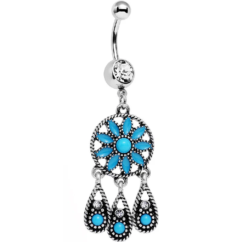 Belly Rings with Multicolored Stones -Faux Turquoise Dreamy Southwest Dreamcatcher Dangle Belly Ring Belly Rings with Multicolored Stones -Faux Turquoise Dreamy Southwest Dreamcatcher Dangle Belly Ring