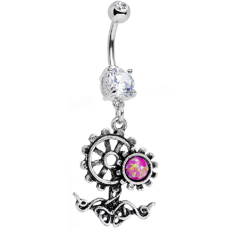 Beautiful Belly Rings for Statement Fashion -Clear Gem Faux Pink Opal Steampunk Twist Dangle Belly Ring Beautiful Belly Rings for Statement Fashion -Clear Gem Faux Pink Opal Steampunk Twist Dangle Belly Ring