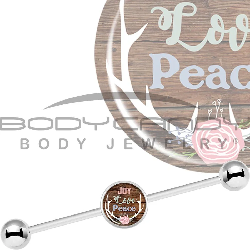 Women's Earrings – Elegant Designs for Every Personality--14 Gauge Joy Love Peace Antlers Industrial Barbell 37mm Women's Earrings – Elegant Designs for Every Personality--14 Gauge Joy Love Peace Antlers Industrial Barbell 37mm