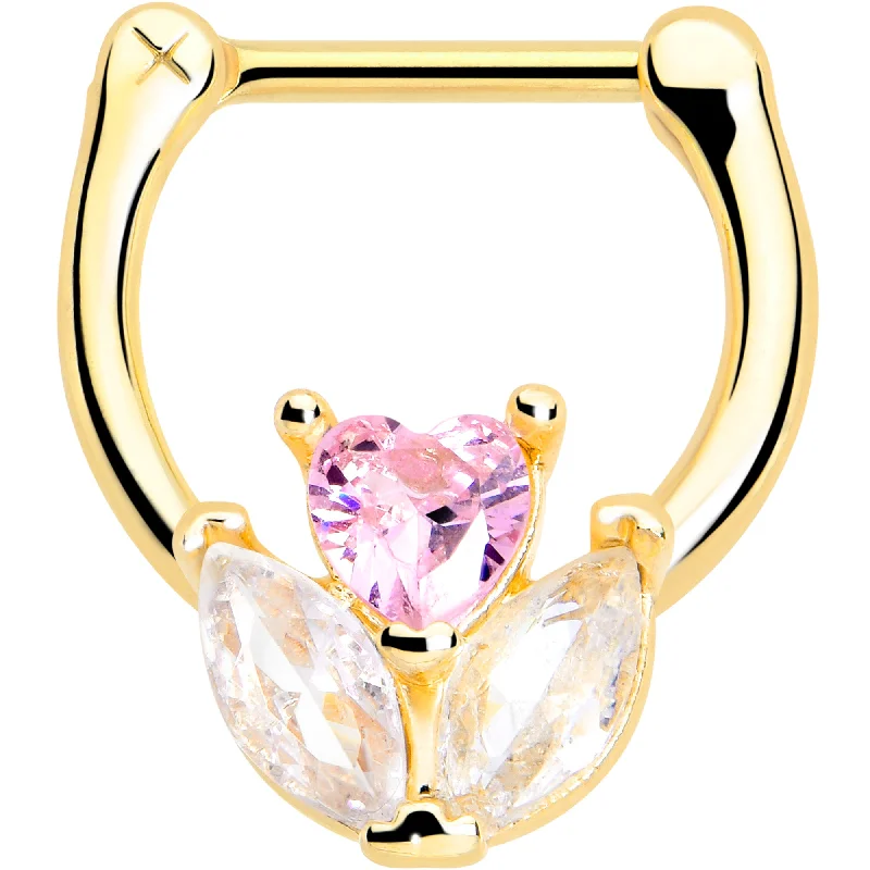 Custom Nose Rings -16 Gauge 5/16 Pink CZ Gem Gold Tone Love Flower Cartilage Clicker Custom Nose Rings -16 Gauge 5/16 Pink CZ Gem Gold Tone Love Flower Cartilage Clicker
