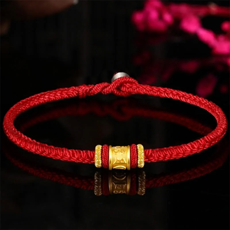 Casual Bracelets for Men with Leather Bands-Buddha Stones Tibet 999 Gold Om Mani Padme Hum Engraved Protection Lucky Bead Bracelet