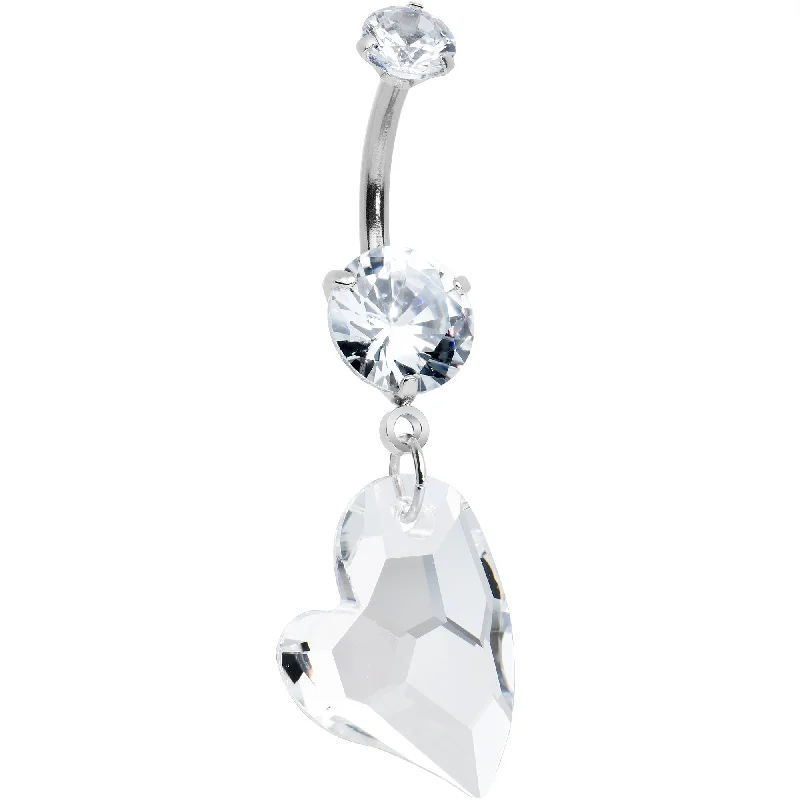 Trendy Belly Rings for Fashion-Forward Women -Clear CZ Gem Triple Glam Heart Valentines Dangle Belly Ring Trendy Belly Rings for Fashion-Forward Women -Clear CZ Gem Triple Glam Heart Valentines Dangle Belly Ring