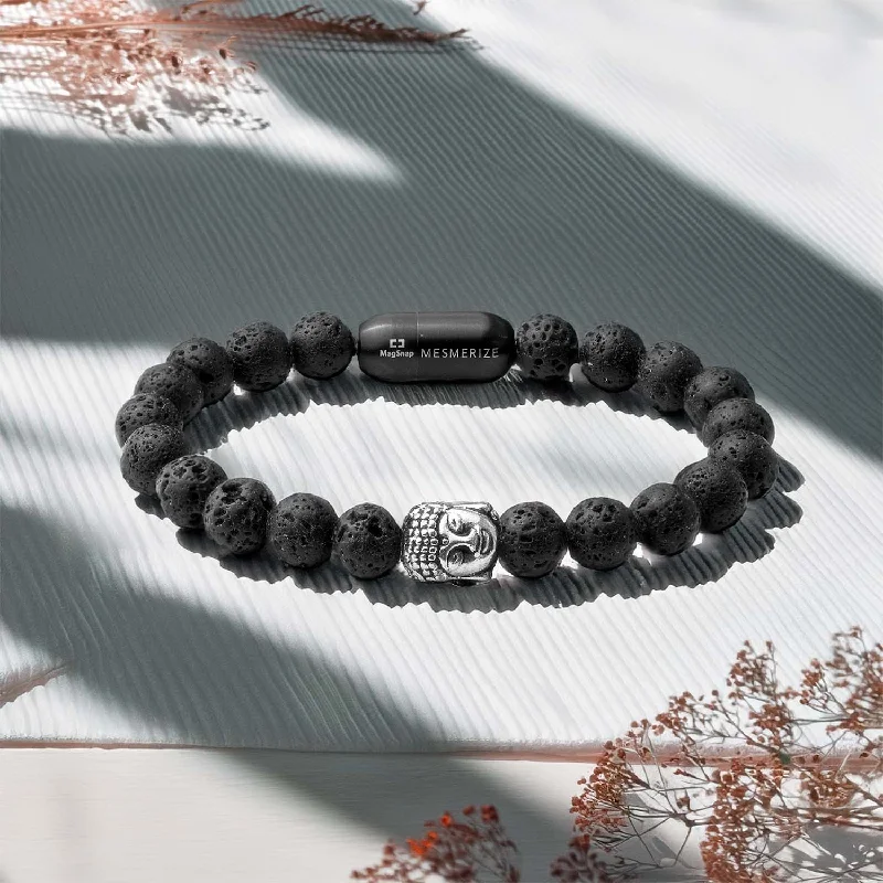 Fashionable Cuff Bracelets for Men-Lava Natural Stone Buddha Bracelet with MagSnap 2 Fashionable Cuff Bracelets for Men-Lava Natural Stone Buddha Bracelet with MagSnap 2