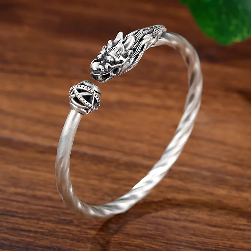 Dazzling Gemstone Bangles for Women-Buddha Stones 999 Sterling Silver Year of the Dragon Luck Strength Metal Cuff Bracelet Bangle Dazzling Gemstone Bangles for Women-Buddha Stones 999 Sterling Silver Year of the Dragon Luck Strength Metal Cuff Bracelet Bangle